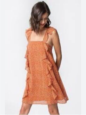 Sugar Lips Rust Polka Dot Ruffle Strap Dress - Women's